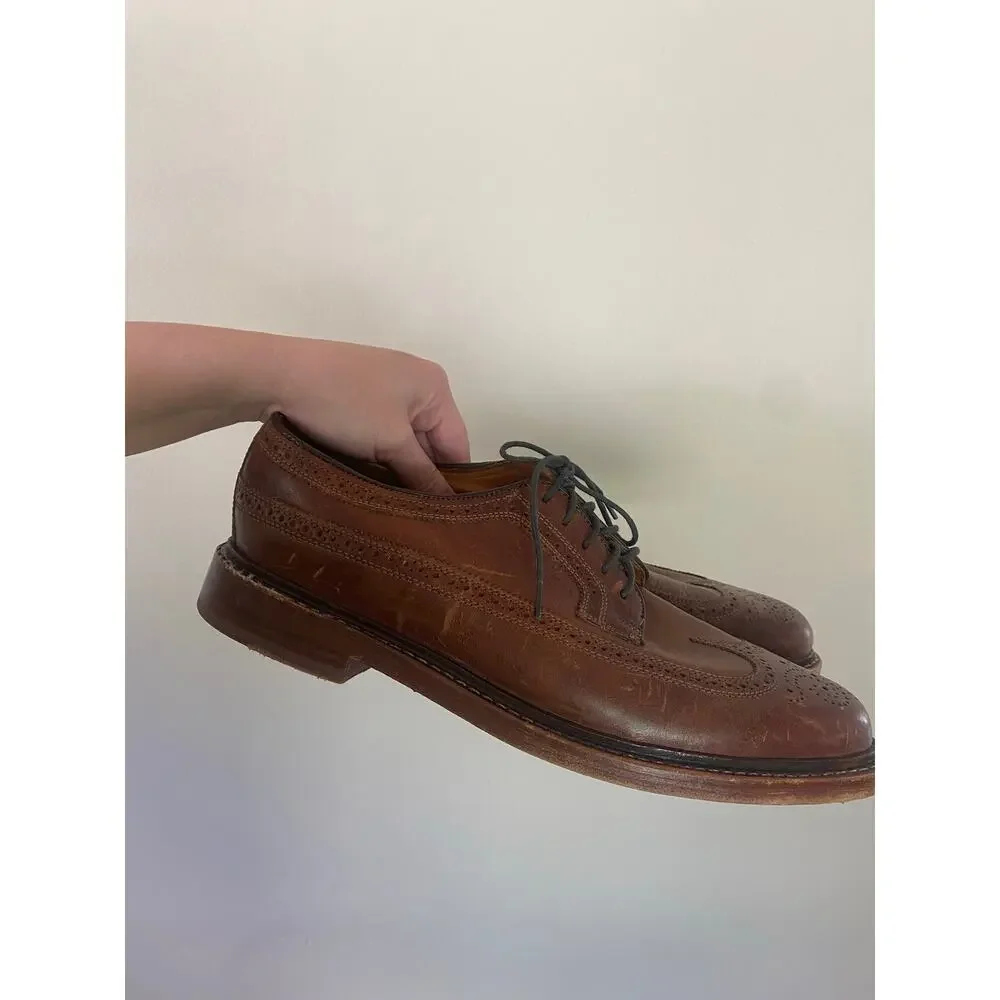 Florsheim brown leather long wingtip brogue oxford shoes mens 10.5